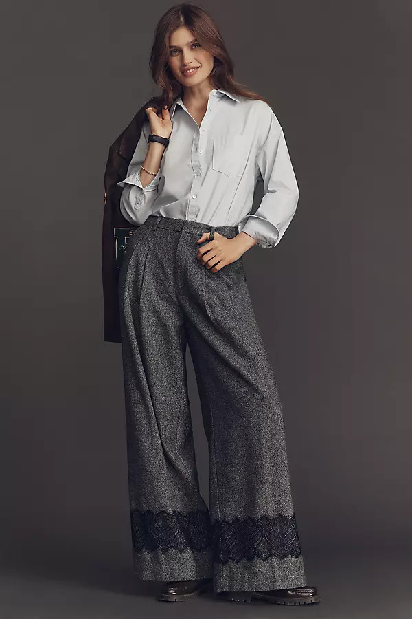 The Avery Pleated Wide-Leg Tweed Lace Trousers by Maeve | Anthropologie (US)