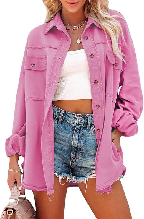 Amazon.com: Dokotoo Womens Casual Jackets Long Sleeve Shacket Jacket Women Button Down Coats : Cl... | Amazon (US)