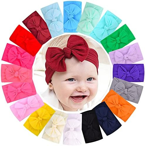 20PCS Baby Girl Headbands with Bows Nylon Hair Bow Elastics Newborn Headbands for Baby Girls Infa... | Amazon (US)