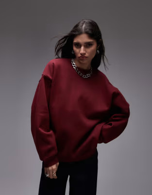 Topshop oversized sweatshirt in burgundy | ASOS (Global)