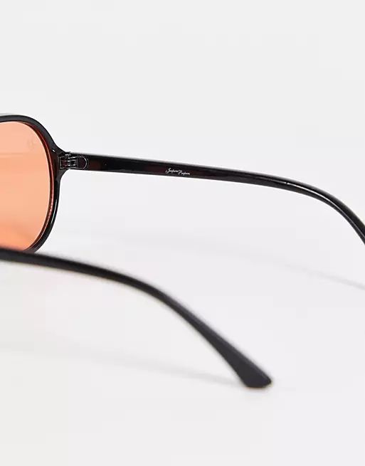 Jeepers Peepers – Oversize-Pilotensonnenbrille in Schwarz mit orangefarbenen Gläsern | ASOS (Global)