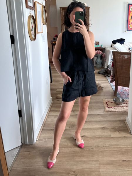 
XXS in shorts (sized down) and XS in top

 
J. Crew linen set, matching set, spring matching set, black linen shorts, spring outfit, summer outfit, classic style, timeless, over 30, petite, Chanel sling back 

#LTKsalealert #LTKfindsunder100 #LTKstyletip