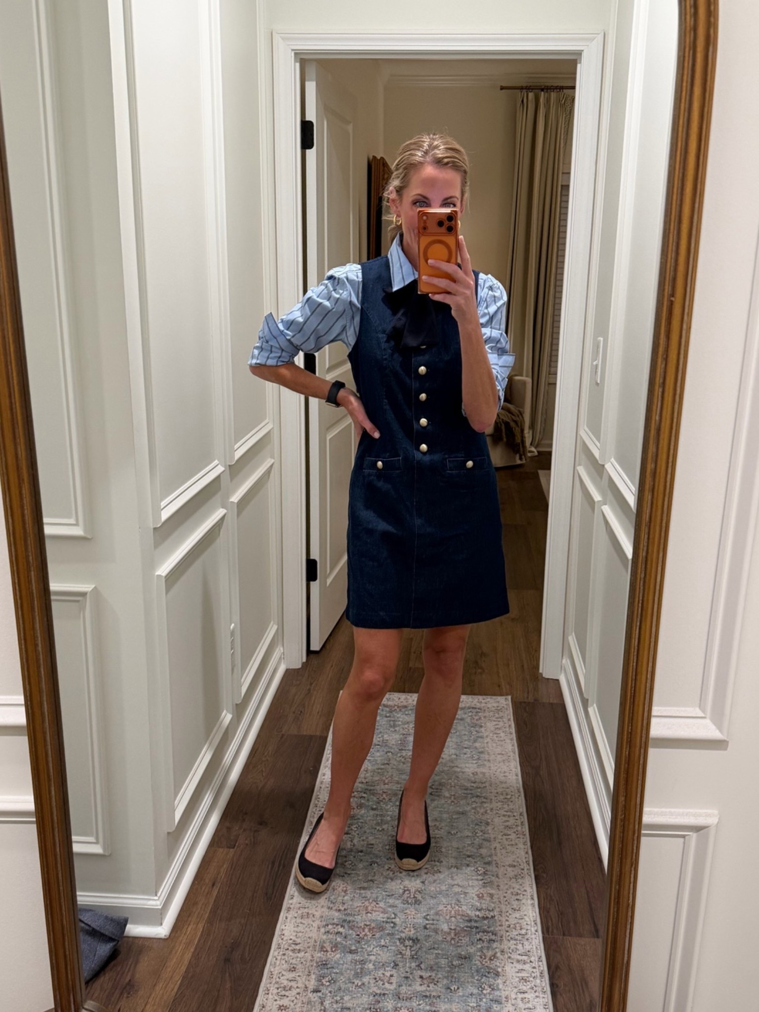 Today’s outfit of the day is this J.Crew factory dress which is 50% off plus teachers she had an additional discount and my favorite Walmart top as you can see they go together perfectly.