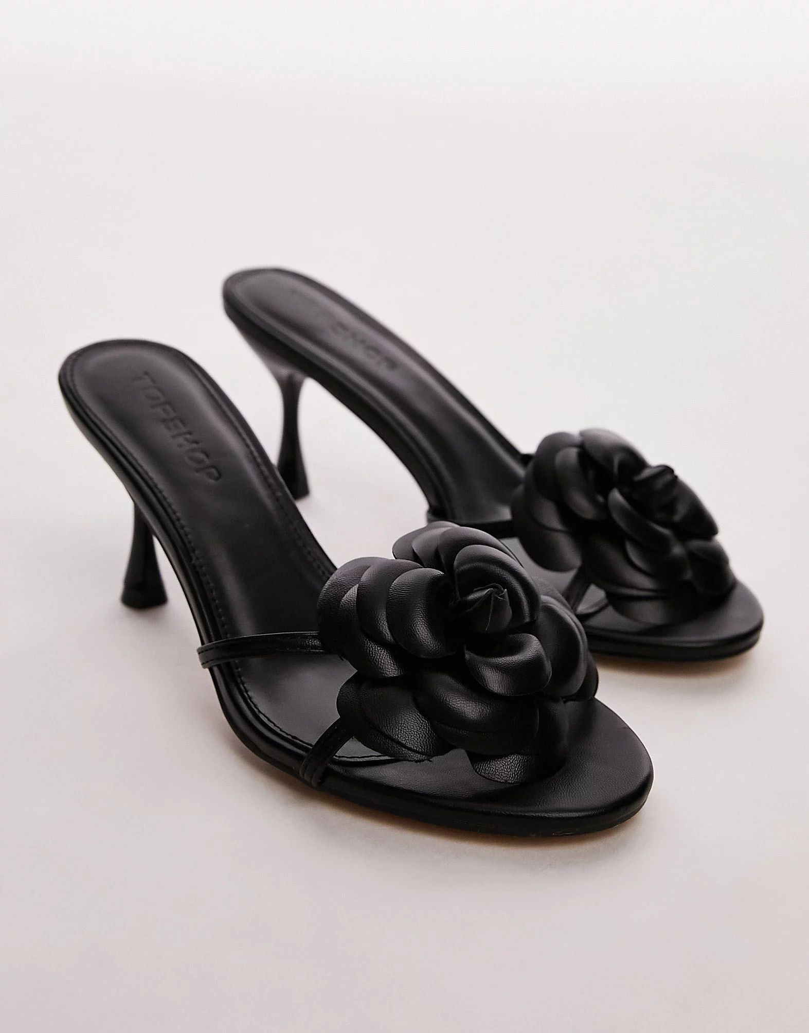 Topshop Inga heeled mule with flower detail in black | ASOS (Global)