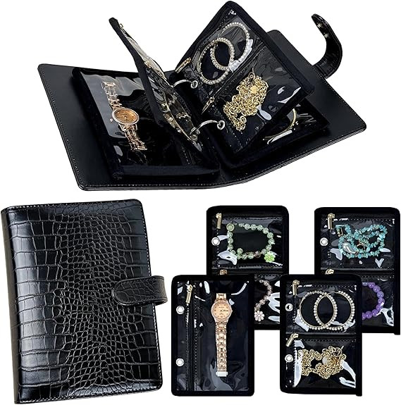Travel Jewelry Organizer Case,Small Jewelry Bags Jewelry Storage Book Ring Binder with Clear Zipp... | Amazon (US)