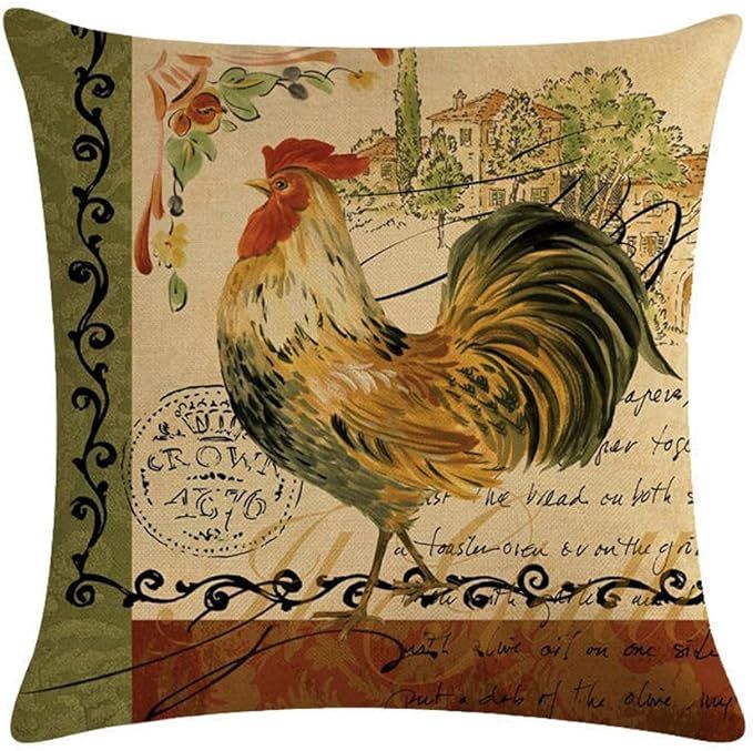 Easternproject Rooster Painting Farmhouse Decorative Throw Pillowcase Country Burlap Pillow Cover... | Amazon (US)