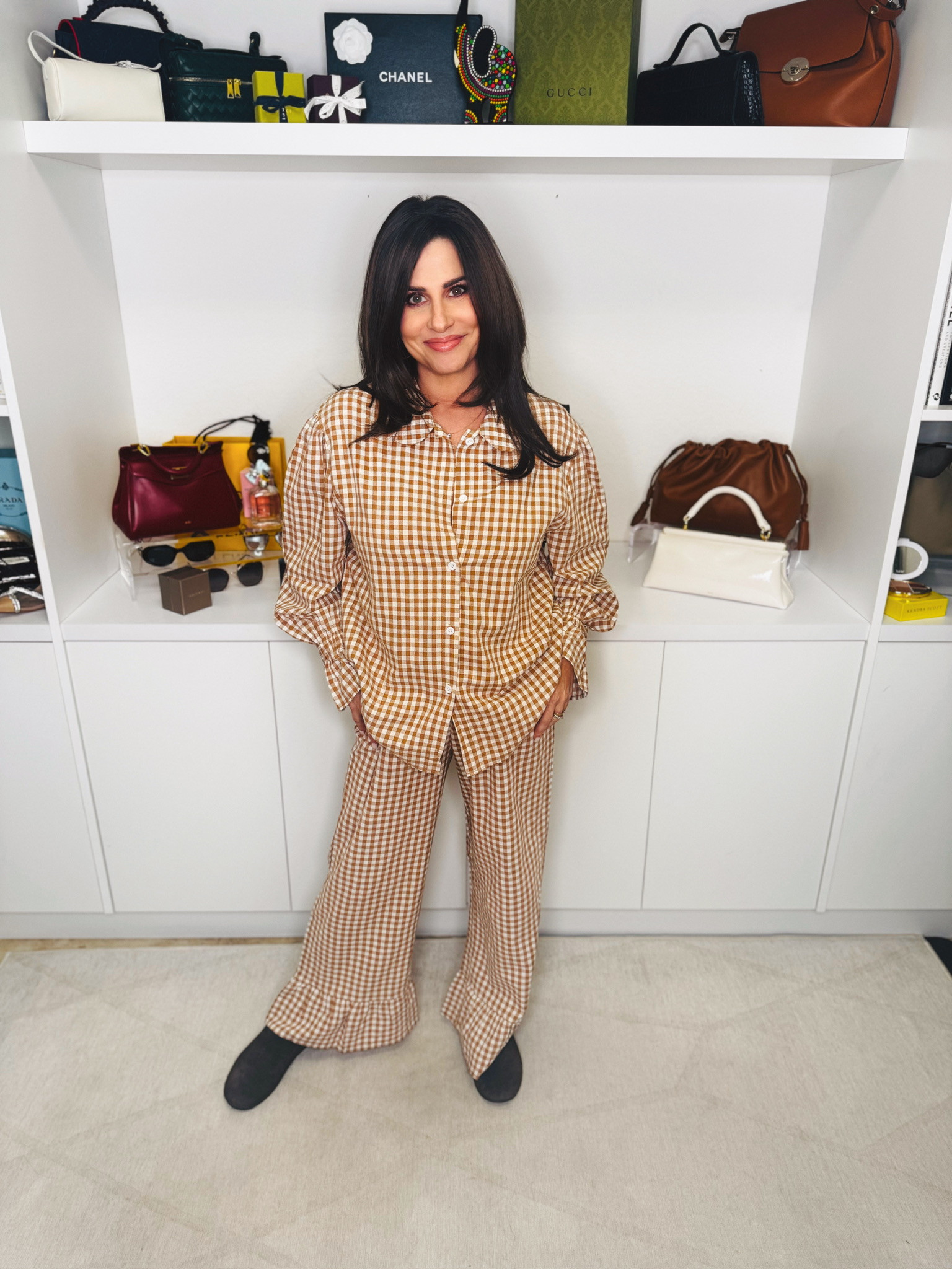 Gingham Plaid Shirt and Wide Leg Pants Two Piece Set 

 #LTKootd #LTKSeasonal #LTKOver40