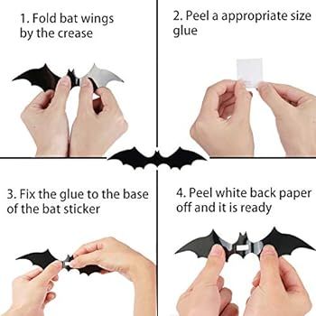 DIYASY Bats Wall Decor,120 Pcs 3D Bat Halloween Decoration Stickers for Home Decor 4 Size Waterpr... | Amazon (US)