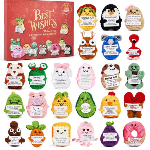 Advent Calendar 2025, 24 Days Positive Crochet Animals Christmas Countdown Calendar for Kids, Teens, Adults, Handmade Emotional Support Crochet Toys with Positive Card for Birthday, Christmas Gifts | Amazon (US)