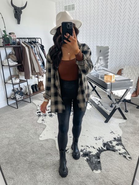 Brown bodysuit outfit 🐻🤎 

Bodysuit — small
Flannel — small
Leggings — small petite 

Amazon fashion | amazon finds | amazon must haves | found it on amazon | amazon bodysuit | shapewear bodysuit | chocolate brown bodysuit | spanx faux leather leggings outfit | oversized flannel | black chelsea boots | wool hat 

#LTKshoecrush #LTKstyletip #LTKunder50
