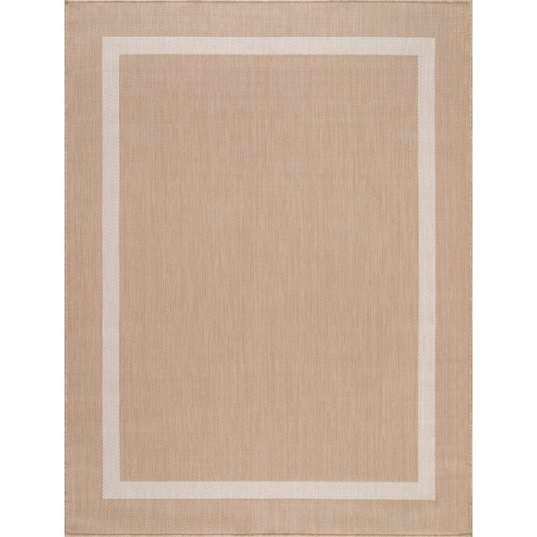 Beverly Rug Indoor/Outdoor Area Rugs, Bordered Patio Porch Garden Carpet, Beige and White, 5'x7' ... | Walmart (US)
