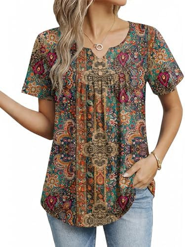 ZEAGOO Womens Summer Tops 2026 Short Sleeve Shirts V Neck Pleated Tunic Tops Work Blouses Busines... | Amazon (US)