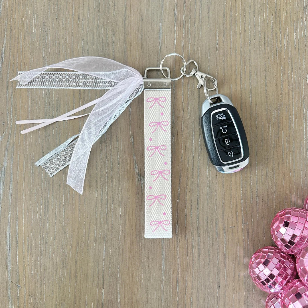 Personalized Bow Print Keychain Wristlet / Pink Summer Keychain / Custom Keychain Wristlet / Pers... | Etsy (US)