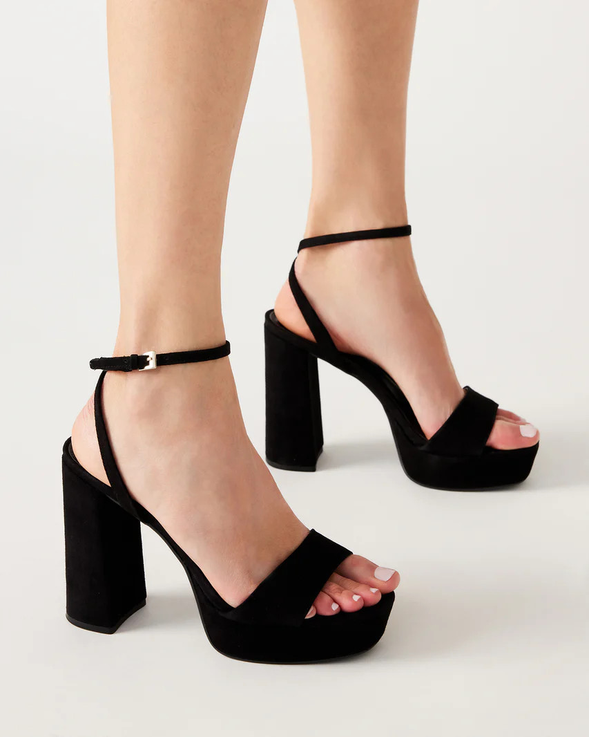 LESSA Black Suede Platform Block Heel | Women's Heels | Steve Madden (US)