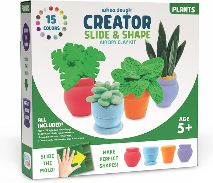 Whoa Dough Slide & Shape Creator: Plants – Amazon Exclusive 15-Color Set, Air-Dry Sensory Dough Craft Kit for Kids, Mini Houseplant Maker with Roller Molds & Tools, Creative Toy for Ages 5+ | Amazon (US)
