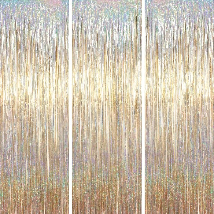 3.3 x 6.6 ft Foil Fringe Backdrop Curtains, Tinsel Streamers Party Decorations, Fringe Backdrop f... | Amazon (US)