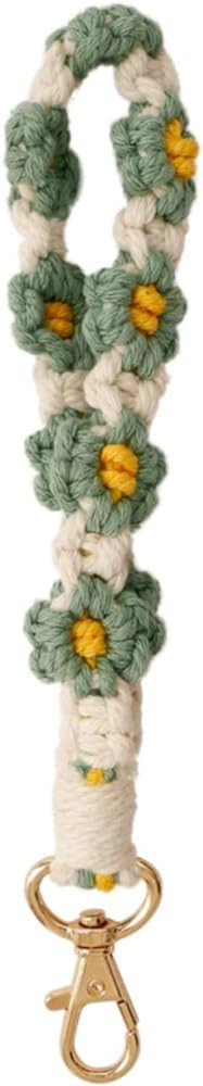Poagoep Macrame Keychain Handmade Wristlet Keychain Wrist Lanyard for Keys Cute flower keychain K... | Amazon (US)