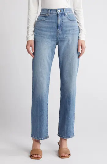Madewell The '90s Creased High Waist Straight Leg Jeans in Rondell Wash at Nordstrom Rack, Size 29 | Nordstrom Rack
