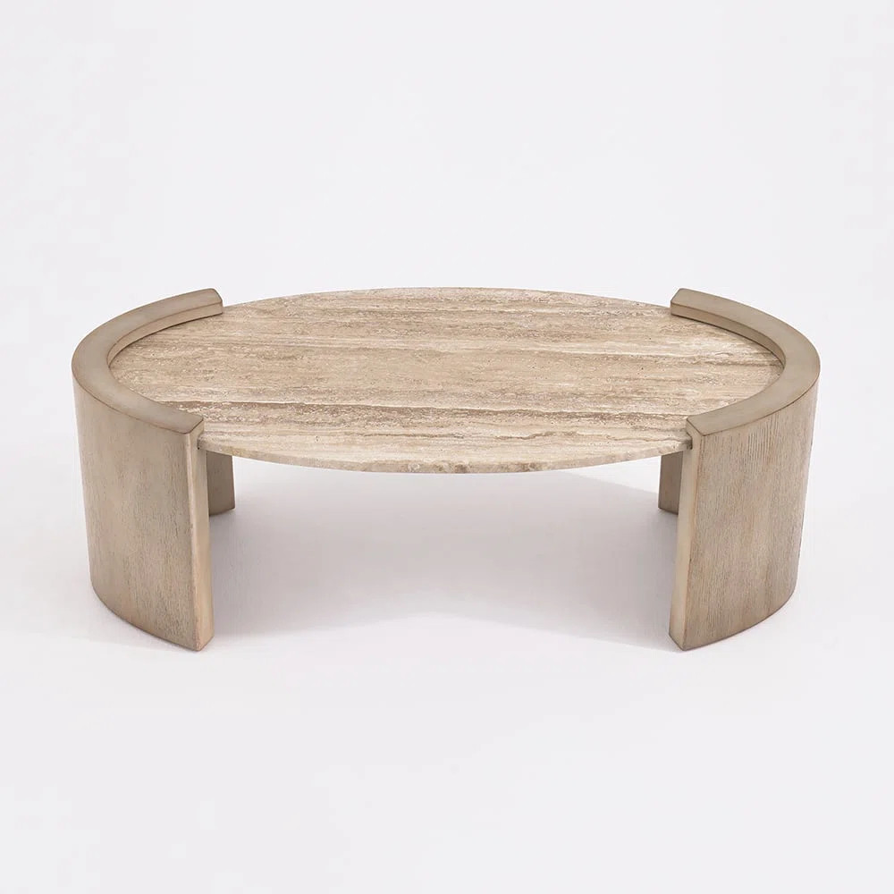 Orren Ellis 43" Japandi Oval Travertine Stone Top Coffee Table | Wayfair | Wayfair North America