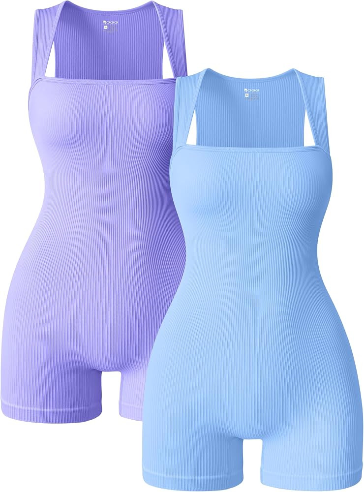 OQQ Women 2 Piece Rompers Yoga Stretch Strappy Square Neck Sleeveless Exercise Rompers | Amazon (US)
