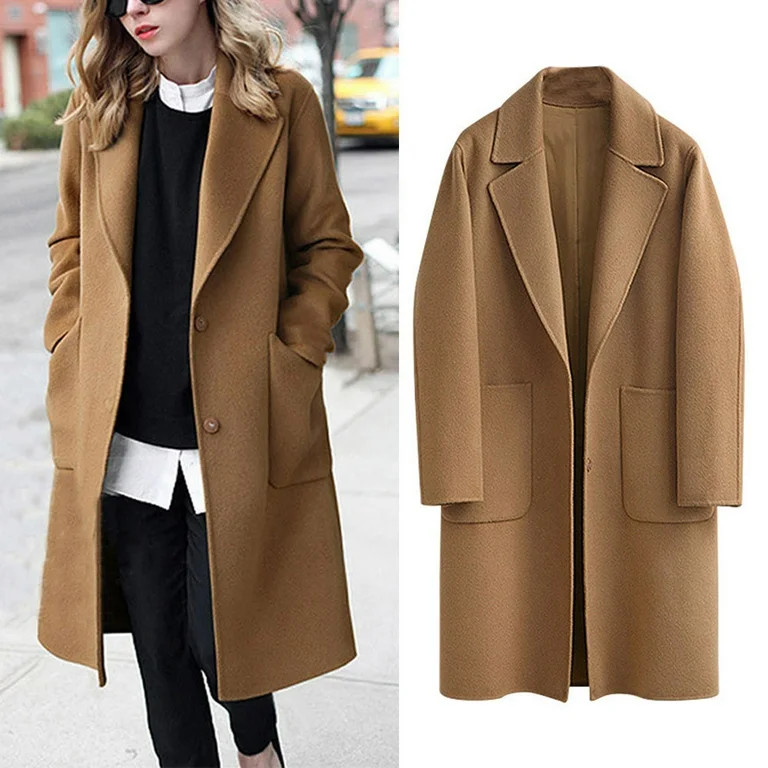 Womens Tops Winter Coats For Women Fashion Plus Size Lapel Button Long Trench Coat Jacket Ladies ... | Walmart (US)