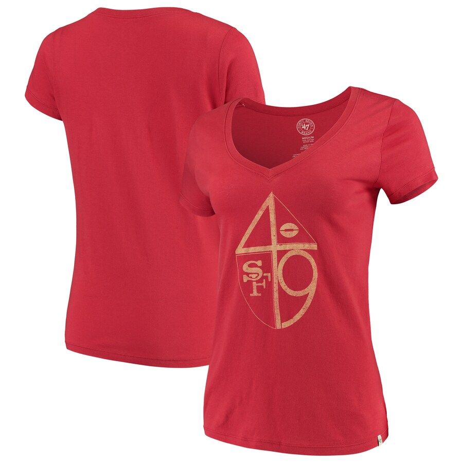 San Francisco 49ers '47 Women's Legacy Flanker V-Neck T-Shirt - Scarlet | Fanatics.com