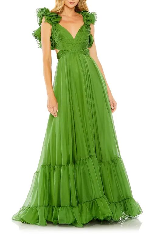 Mac Duggal Rosette Chiffon Cutout Empire Waist Gown in Thyme at Nordstrom, Size 6 | Nordstrom