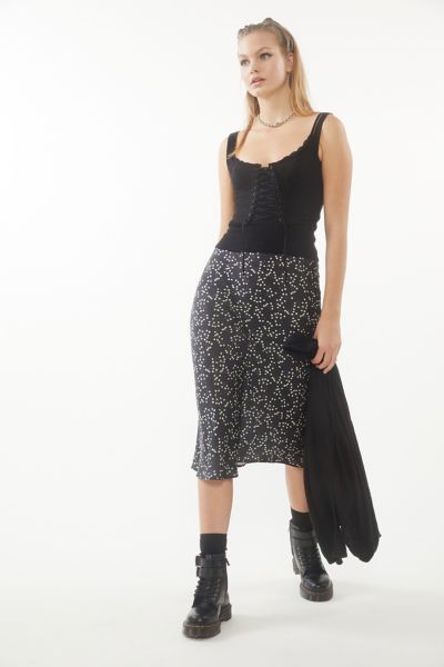 UO Rowan Midi Satin Skirt - Black S at Urban Outfitters | Urban Outfitters (US and RoW)