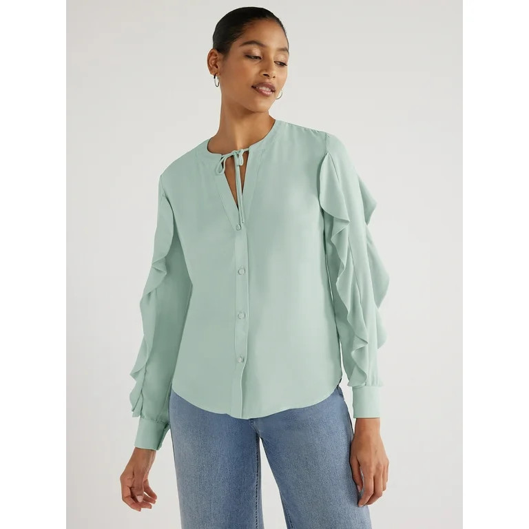 Scoop Women's Ruffle Sleeve Blouse, Sizes XS-XXL | Walmart (US)