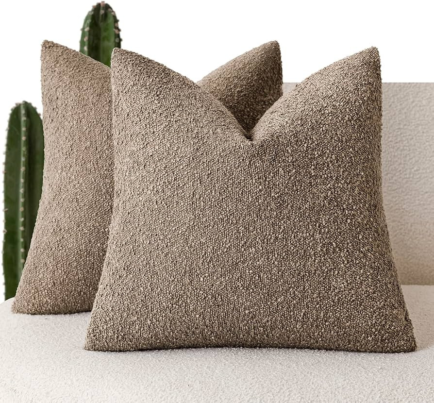 Foindtower Set of 2, Decorative Textured Boucle Throw Pillow Covers Accent Solid Pillow Cases Sof... | Amazon (US)
