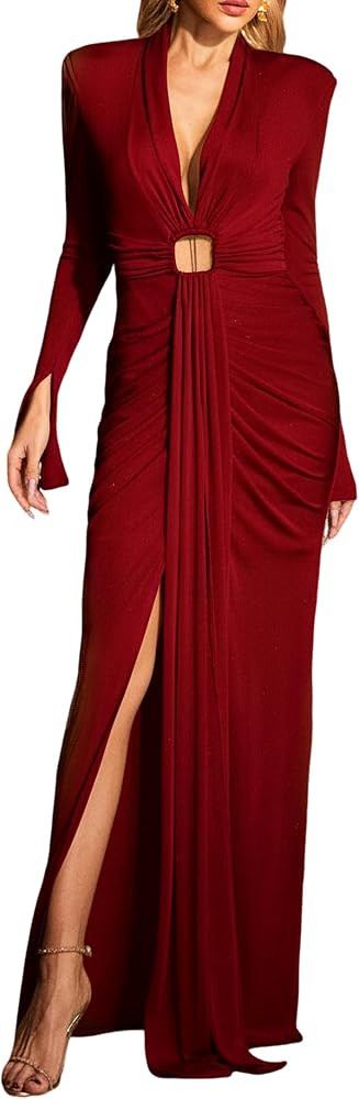 BELLA BARNETT Graceful Green Long Sleeve Deep V Neck Bodycon Cocktail Dress | Amazon (US)