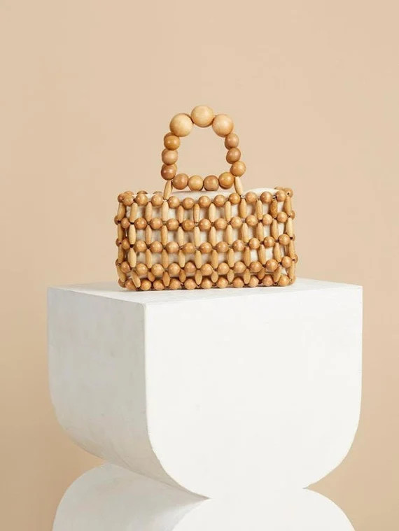 Wooden Beaded Clutch Bag, Handmade Vintage Wood Bag, Top Handle bag, Unique Chic Handbag For | Etsy (US)