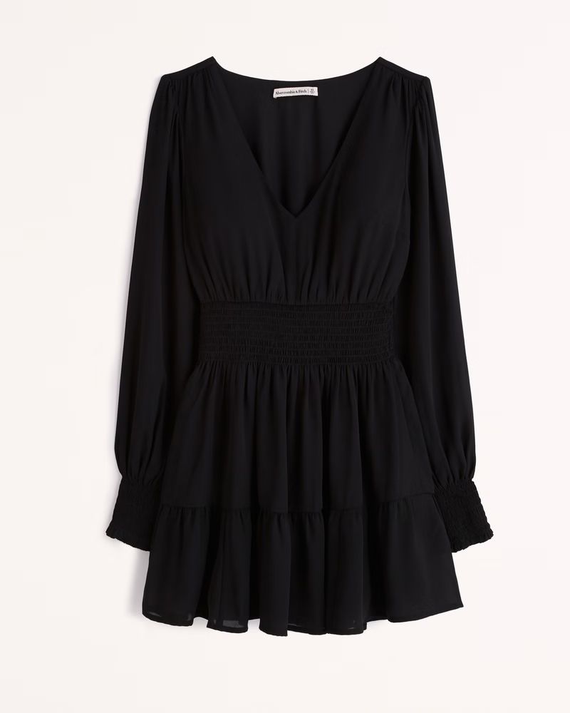 Long-Sleeve Smocked Waist Mini Dress | Abercrombie & Fitch (US)