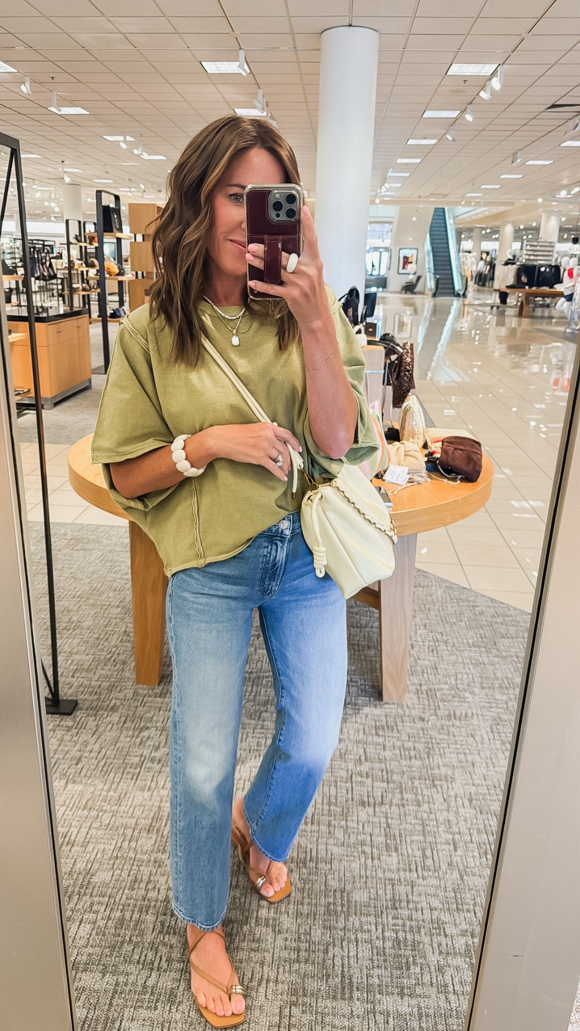 Just a tee and jeans … but elevated. 
XS tee, variety of colors. Mine is “willow” - hoping for this color to be restocked. 
Jeans tts, 25 regular. 
Necklaces - code: twopeasinablog 

#LTKmomlife #LTKSeasonal