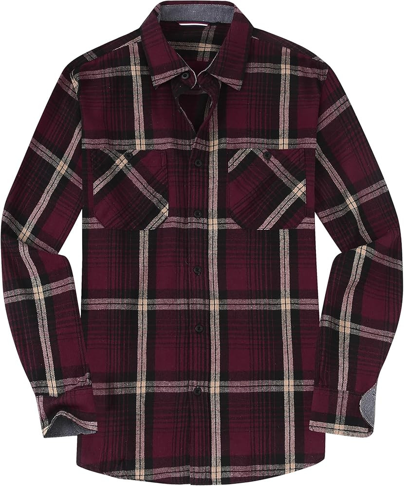 WARHORSEE Flannel Shirt for Men Long Sleeve Regular Fit Button Down Casual Plaid Shirt | Amazon (US)