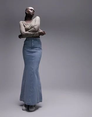 Topshop Tall high waist denim fishtail skirt in bleach | ASOS (Global)