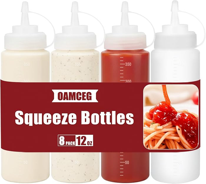 OAMCEG 12OZ Squeeze Bottles - 4 Pack Durable Plastic Condiment Bottles, Squirt Bottle with Discre... | Amazon (US)