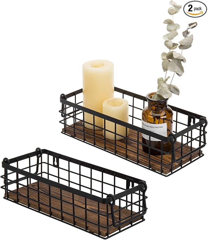 MyGift Set of 2 Black Wire Baskets for Organizing – Storage Baskets/Pantry Baskets for Shelves ... | Amazon (US)