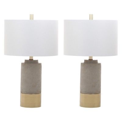 Brown Table Lamp Gray 14"x14" (Set of 2) (Includes Energy Efficient Light Bulb) - Safavieh | Target