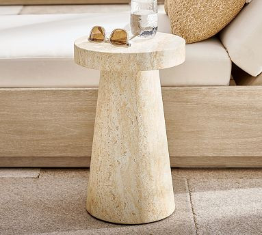 Pomona Faux Travertine Round Outdoor Side Table (12") | Pottery Barn (US)