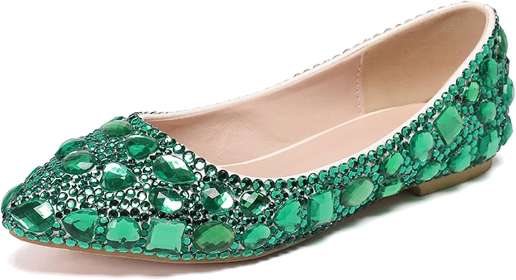 Minishion Wedding Shoes for Women Flats Comfortable Rhinestone Slip on Pumps Shoes | Amazon (US)