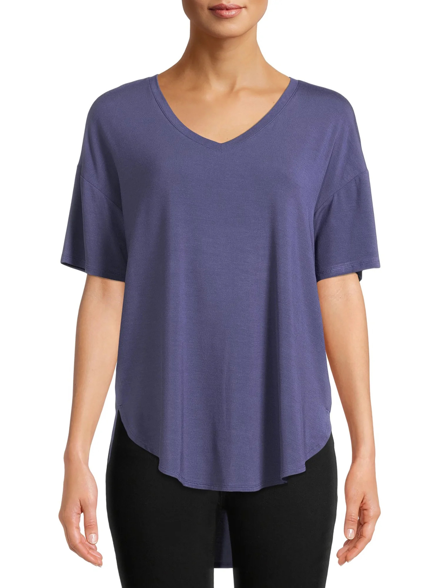 Time and Tru Women's Short Sleeve V-Neck Tunic T-Shirt | Walmart (US)