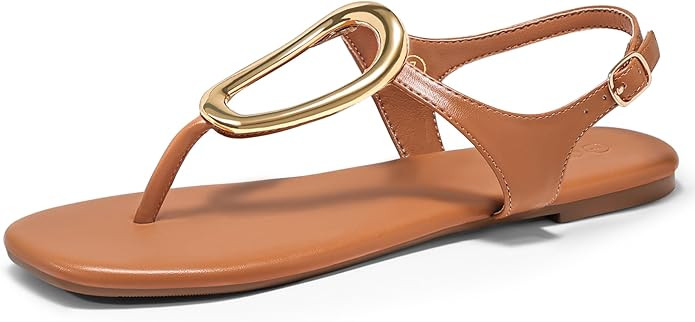 Coutgo Womens Flat Sandals Comfortable Flip Flops Slide Sandals Summer Beach Shoes with Metal Dec... | Amazon (US)