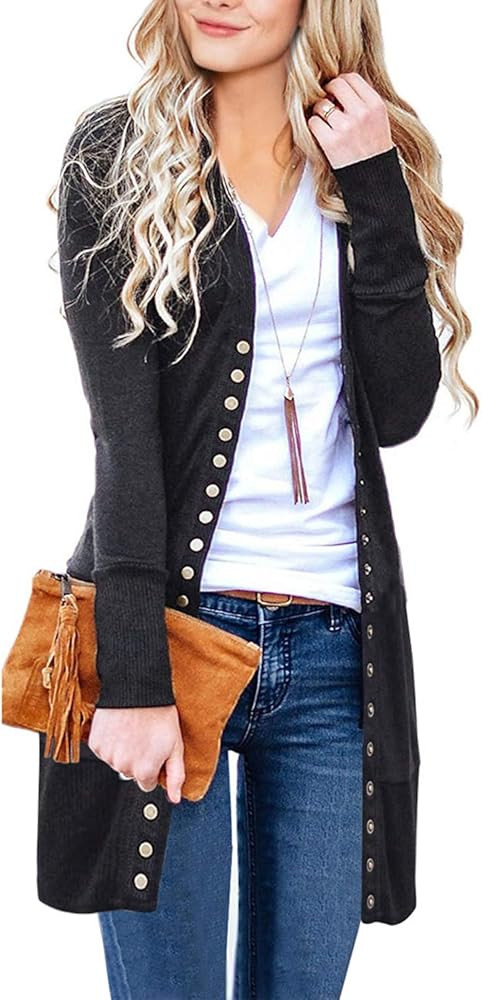 ZESICA Women's Casual Long Sleeve Snap Button Down Knit Ribbed Cardigan Sweater | Amazon (US)