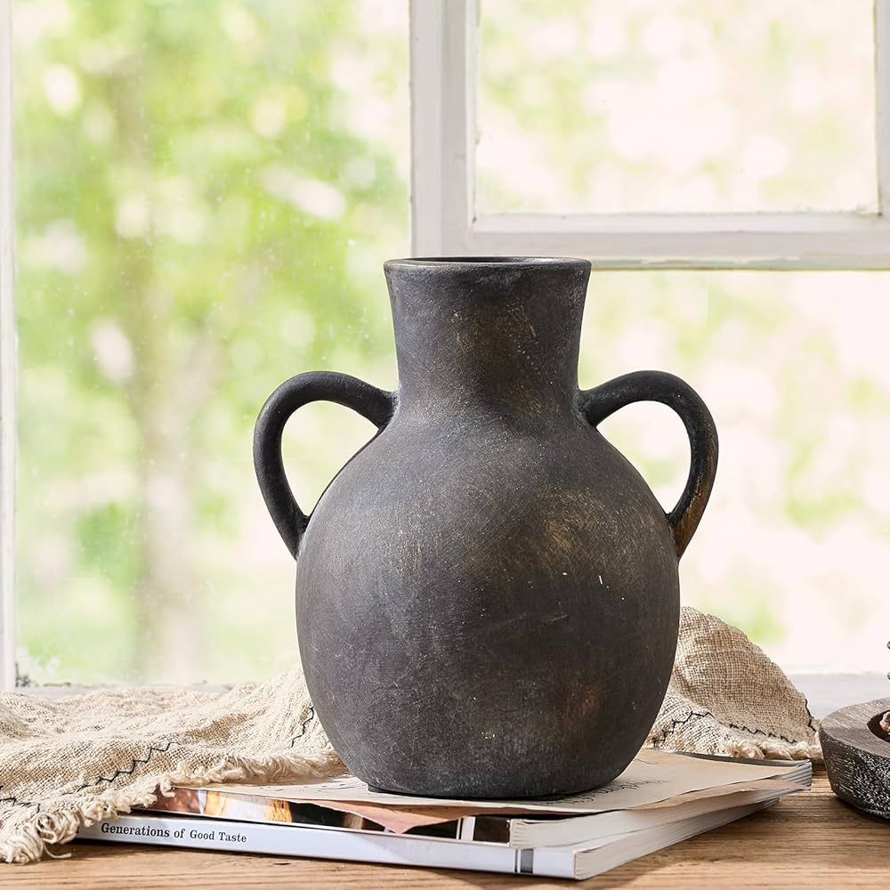 SIDUCAL Rustic Ceramic Farmhouse Flower Vase with 2 Handles, Terracotta Vase, Decorative Pottery ... | Amazon (US)