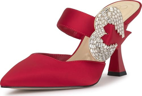 Jessica Simpson Favica Embellished Buckle High Heel Mule, Red Muse, 6.5 | Amazon (US)