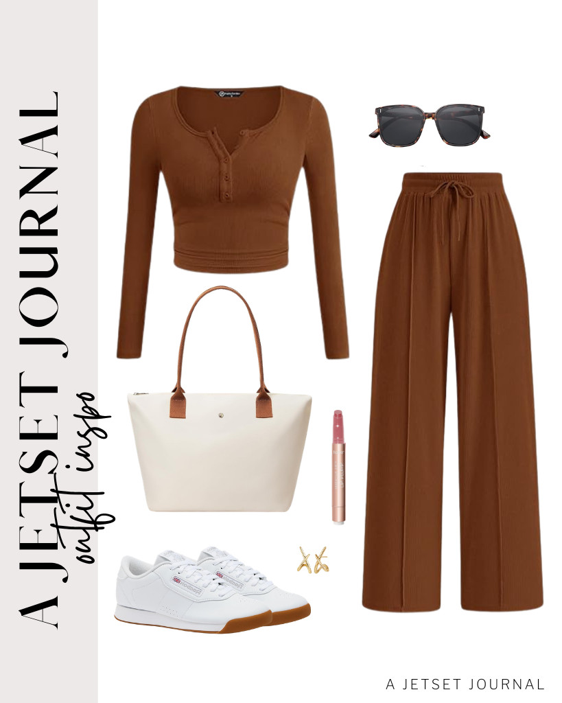 I love the color of this matching lounge set from PRETTYGARDEN. It matches the nylon tote bag and these Reebok princess sneakers. You will definitely love wearing this during coffee runs or weekend errands. 

 #LTKSeasonal #LTKSaleAlert #LTKTravel