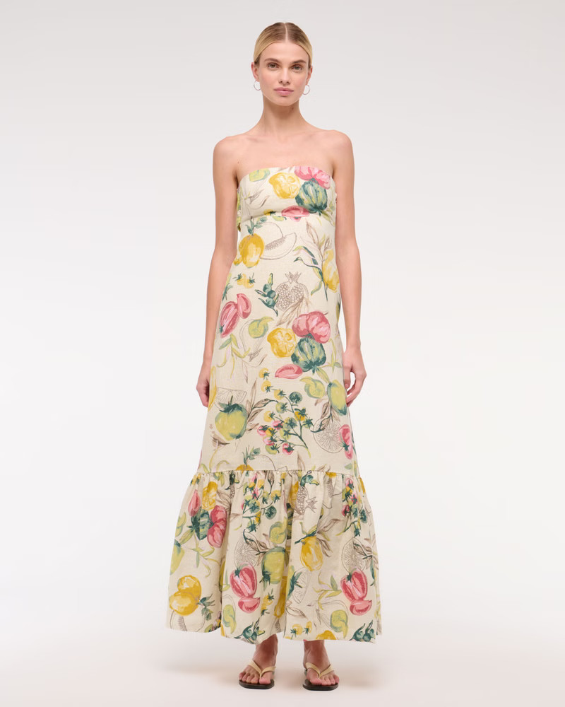 Women's Premium Linen Strapless Babydoll Maxi Dress | Women's New Arrivals | Abercrombie.com | Abercrombie & Fitch (US)