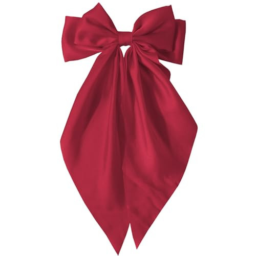 Burgundy Red Hair Bows for Women Girls - Silky Satin Ribbons Bow Hair Clip with Long Tail - Elegant Christmas Hair Accessories (Burgundy Red,1Pcs) | Amazon (US)