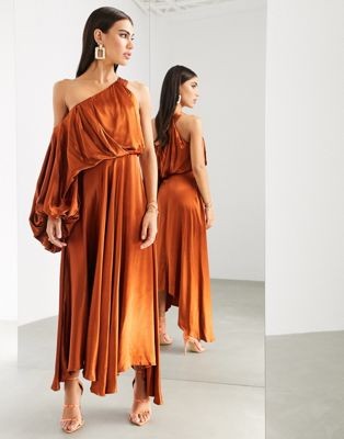 ASOS EDITION blouson one shoulder dress in satin | ASOS (Global)